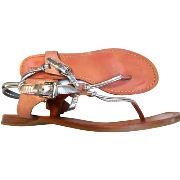 COACH Sandals Silver Lamé Light Brown sz 10B - Picture 3 of 5
